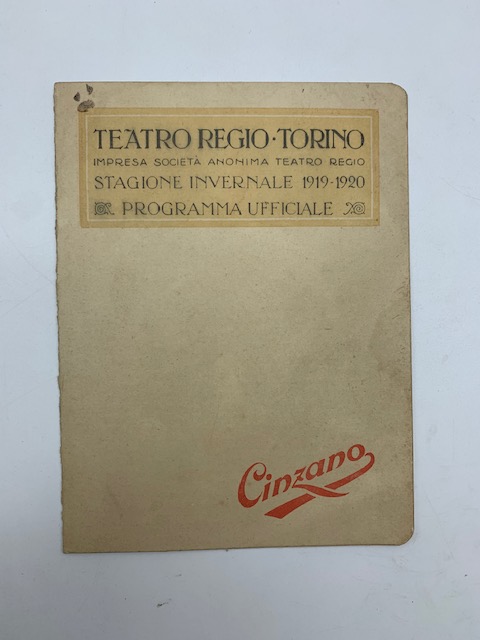 Programma dello spettacolo Sigfrido. Teatro Regio Torino...Stagione invernale 1919-1920. Programma ufficiale